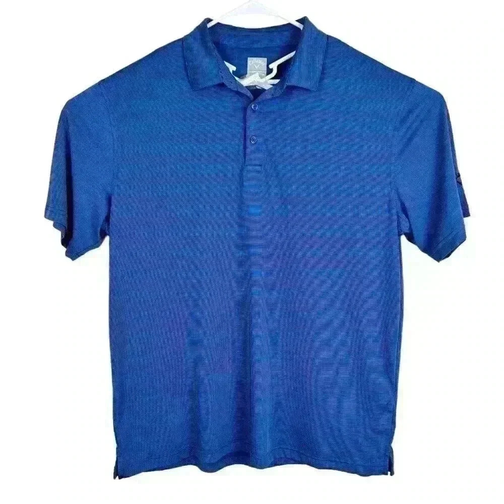 Callaway Polo Shirt Mens XL Blue‎ Striped Opti Dri Short Sleeve Golf Shirt